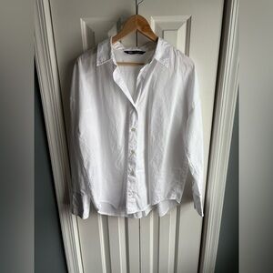 Zara Womens White Long Sleeve Button Down Blouse Basic Staple Size Medium